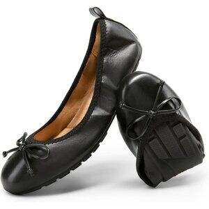 Dream Pairs Women Black Faux Leather Round Toe Bowknot Foldable Ballerine Shoes